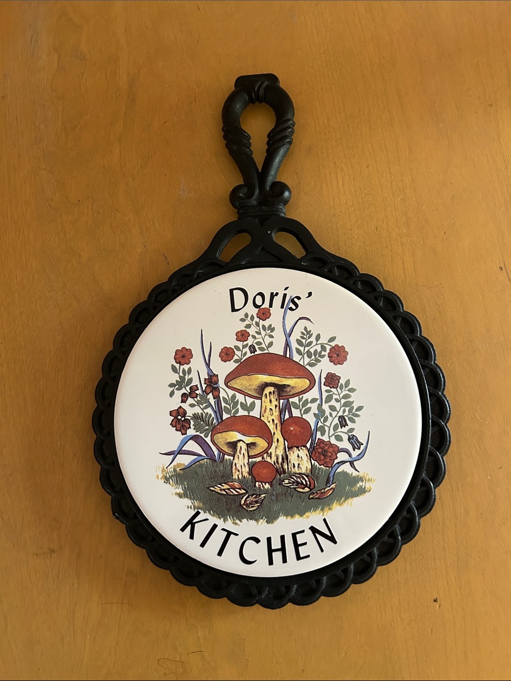 vintageCeramic Mushroom Trivet - Black and White